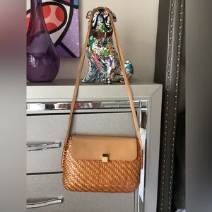 Baglioni Tan Woven Leather Shoulder Bag